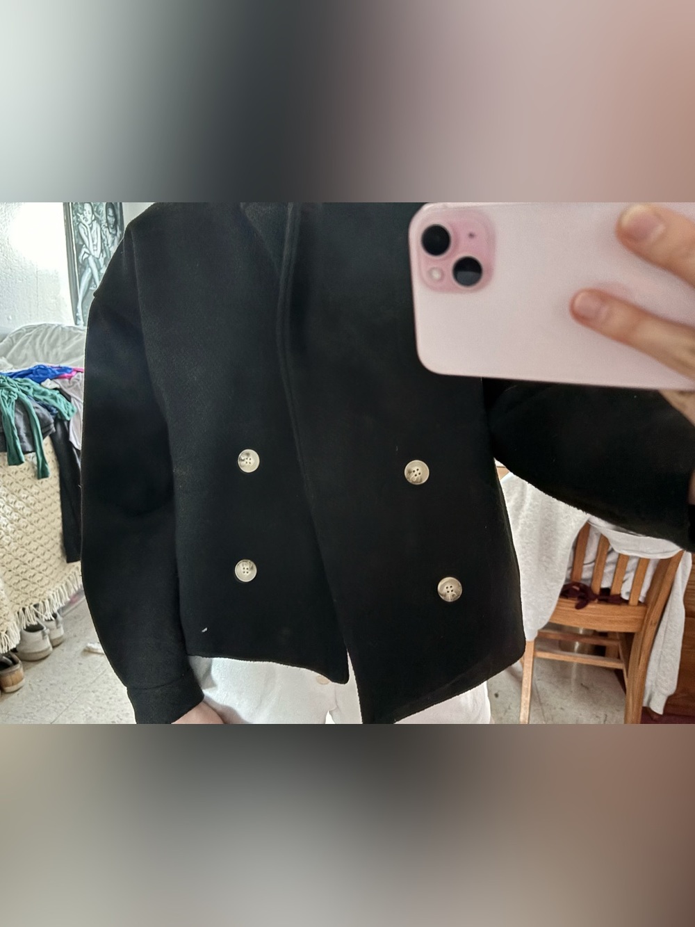 Women's Black Double-Breasted Pea Coat